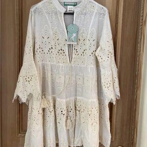 Leoni Al Sole Cotton Eyelet Tunic - Cream